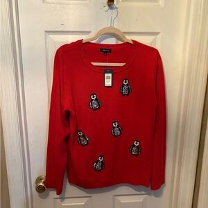 Verve Ami Red Crew Neck Sweater with Playful Design‎